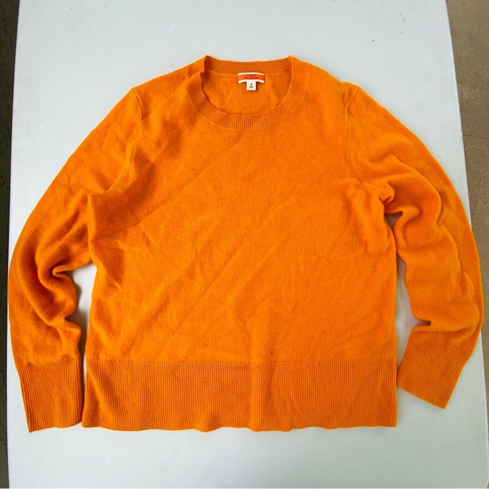 J Crew Womens Size Small Orange 100% Cashmere Jumper Sweater Pullover Crew Neck